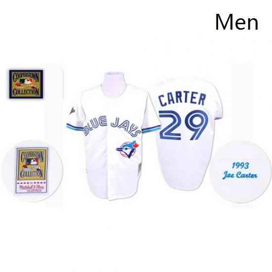 Mens Mitchell and Ness Toronto Blue Jays 29 Joe Carter Authentic White Throwback MLB Jersey